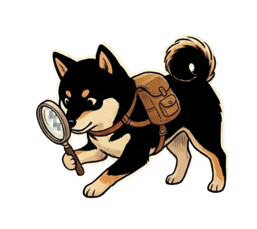 Sniff, the Sniffit detective dog, inspecting a find with a magnifying glass